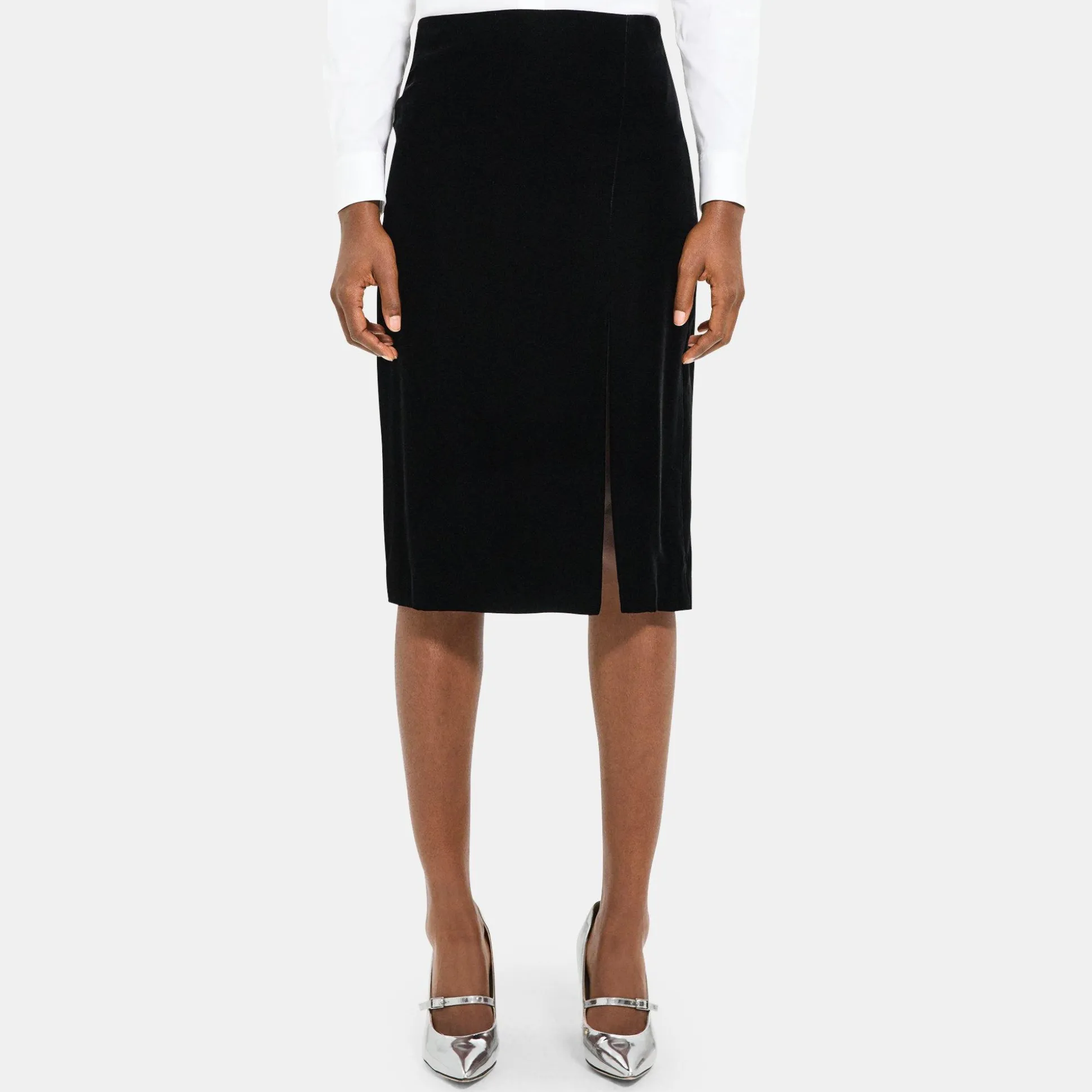 Theory Slit Pencil Skirt In Stretch Velvet-Women Skirts