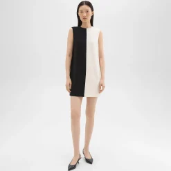 Theory Split Sleeveless Shift Dress In Admiral Crepe-Women Dresses