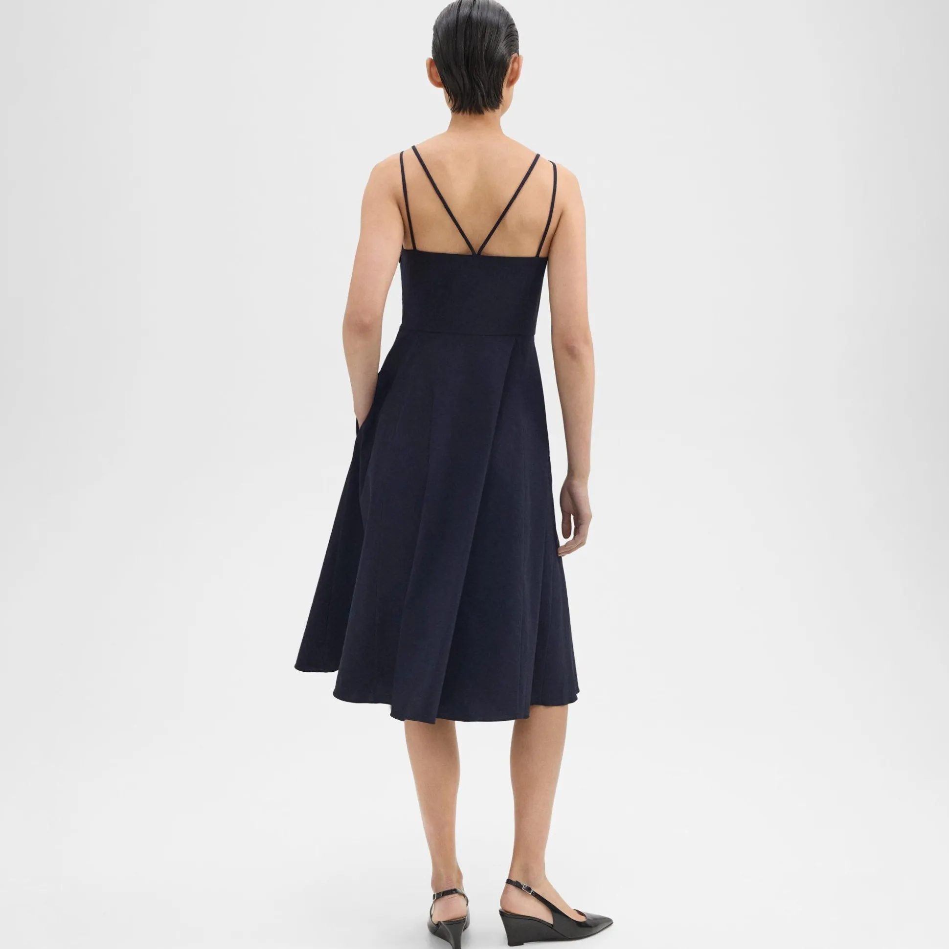 Theory Square Neck Dress In Good Linen-Women Dresses