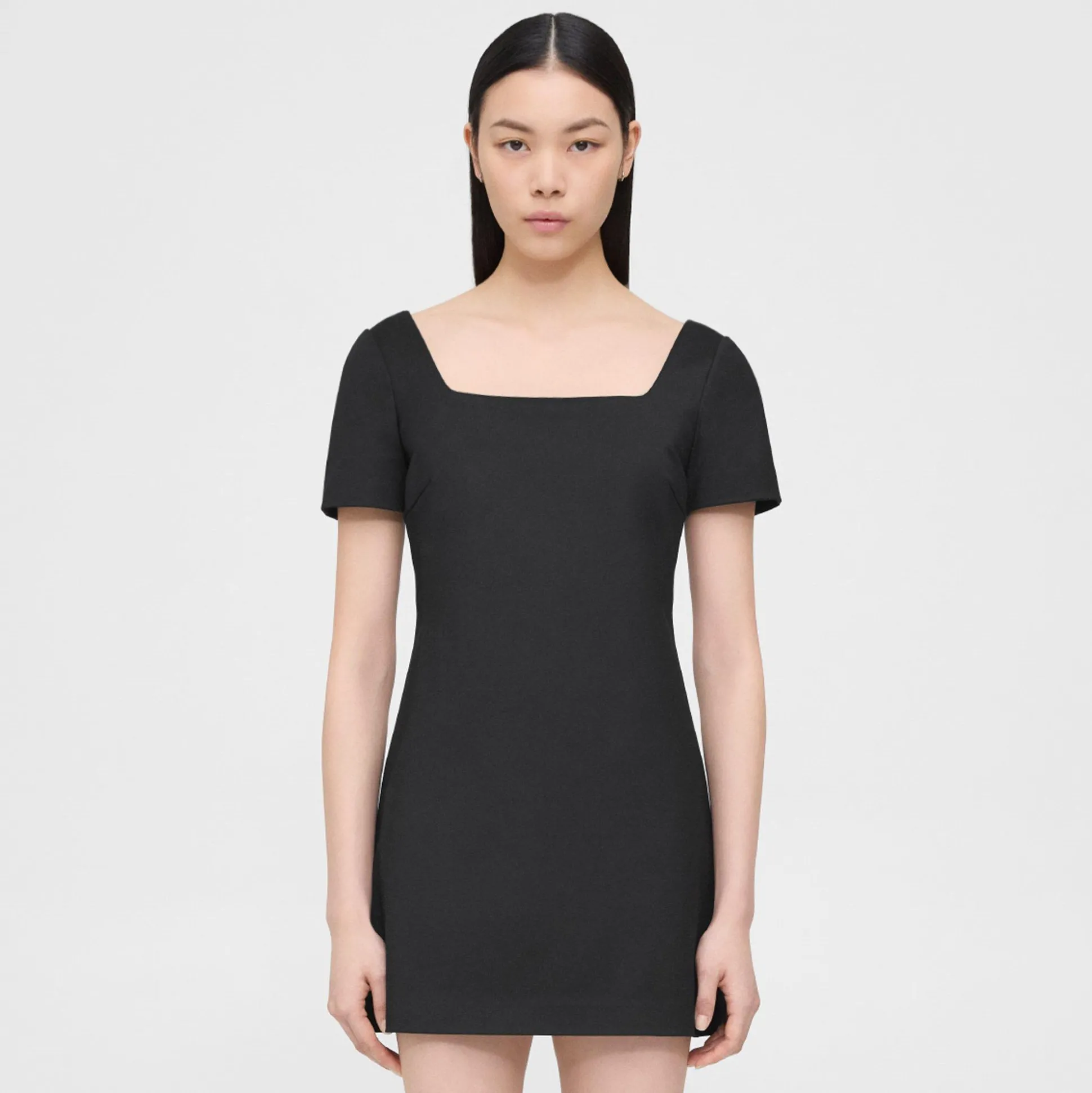 Theory Square Neck Mini Dress In Cotton-Blend-Women Dresses