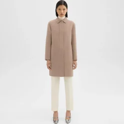 Theory Straight Car Coat In Double-Face Wool-Cashmere-Women Outerwear