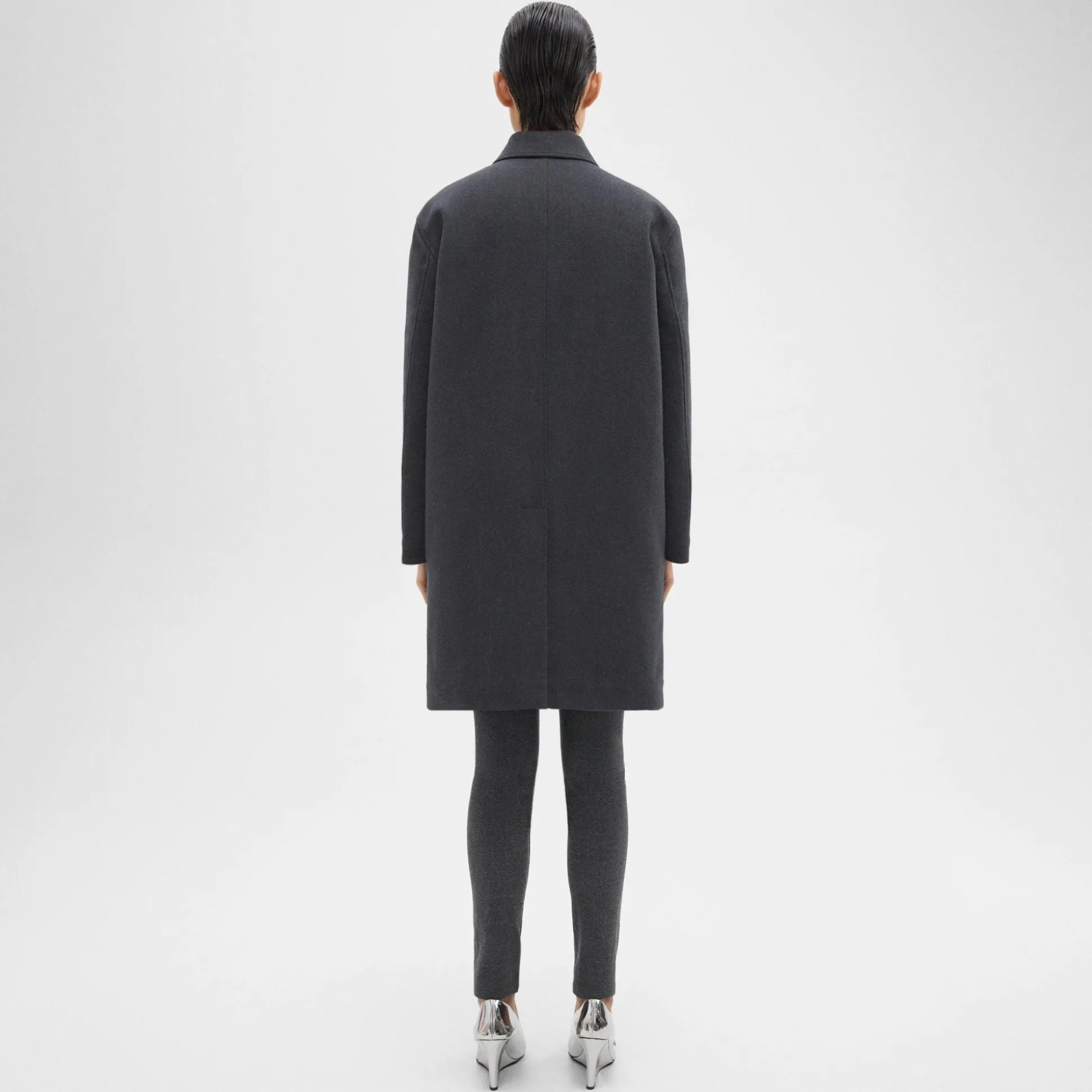 Theory Straight Car Coat In Double-Face Wool Flannel-Women Outerwear