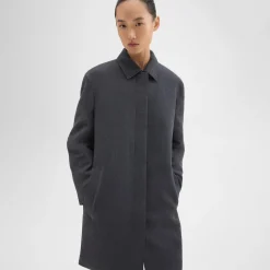 Theory Straight Car Coat In Double-Face Wool Flannel-Women Outerwear