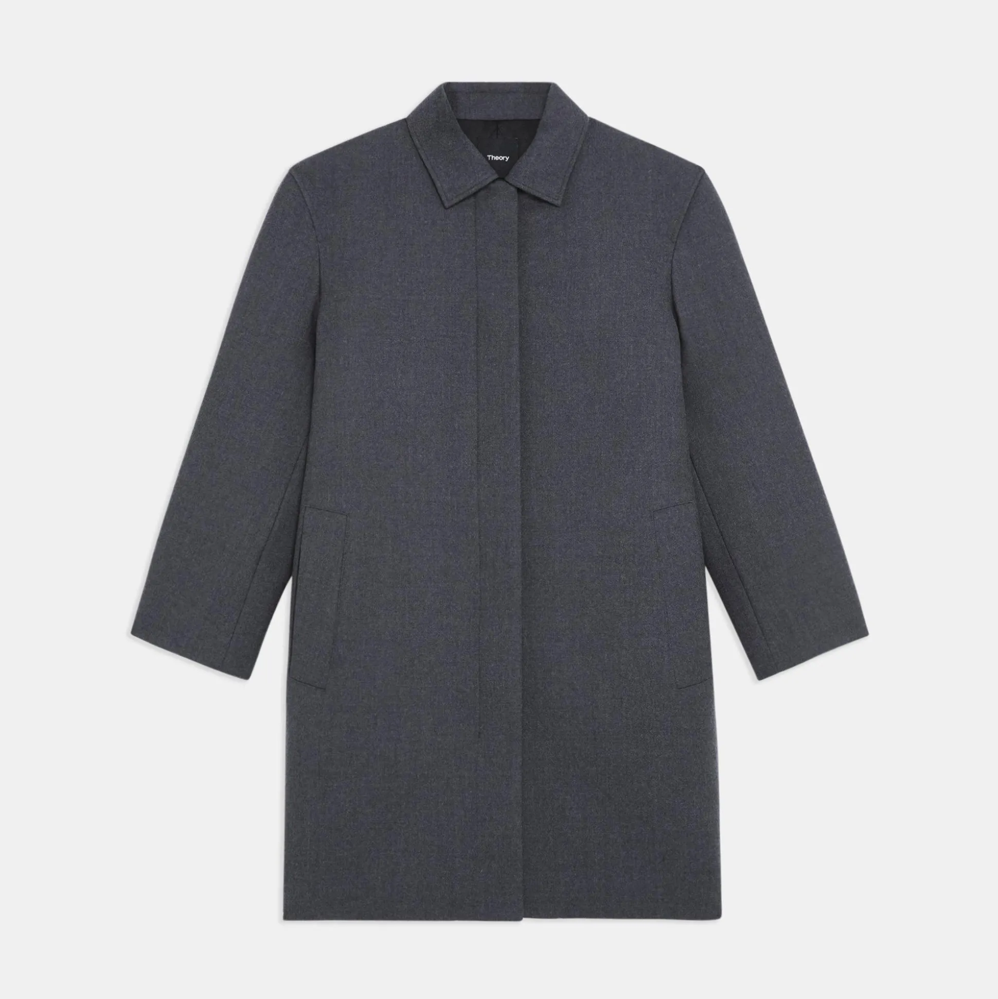 Theory Straight Car Coat In Double-Face Wool Flannel-Women Outerwear