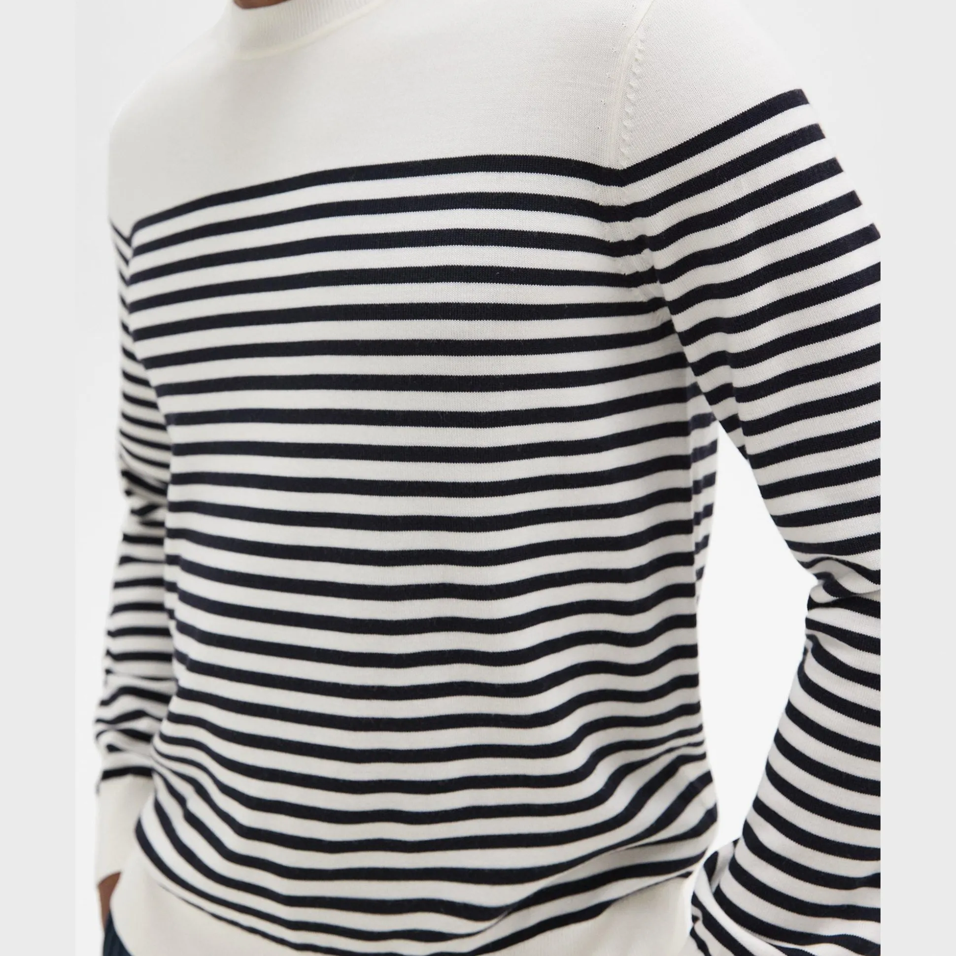 Theory Striped Crewneck Sweater In Merino Wool-Men Sweaters + Cardigans