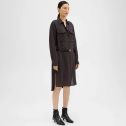 Theory Striped Silk-Viscose Shirt Dress-Women Dresses