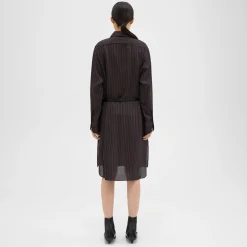 Theory Striped Silk-Viscose Shirt Dress-Women Dresses