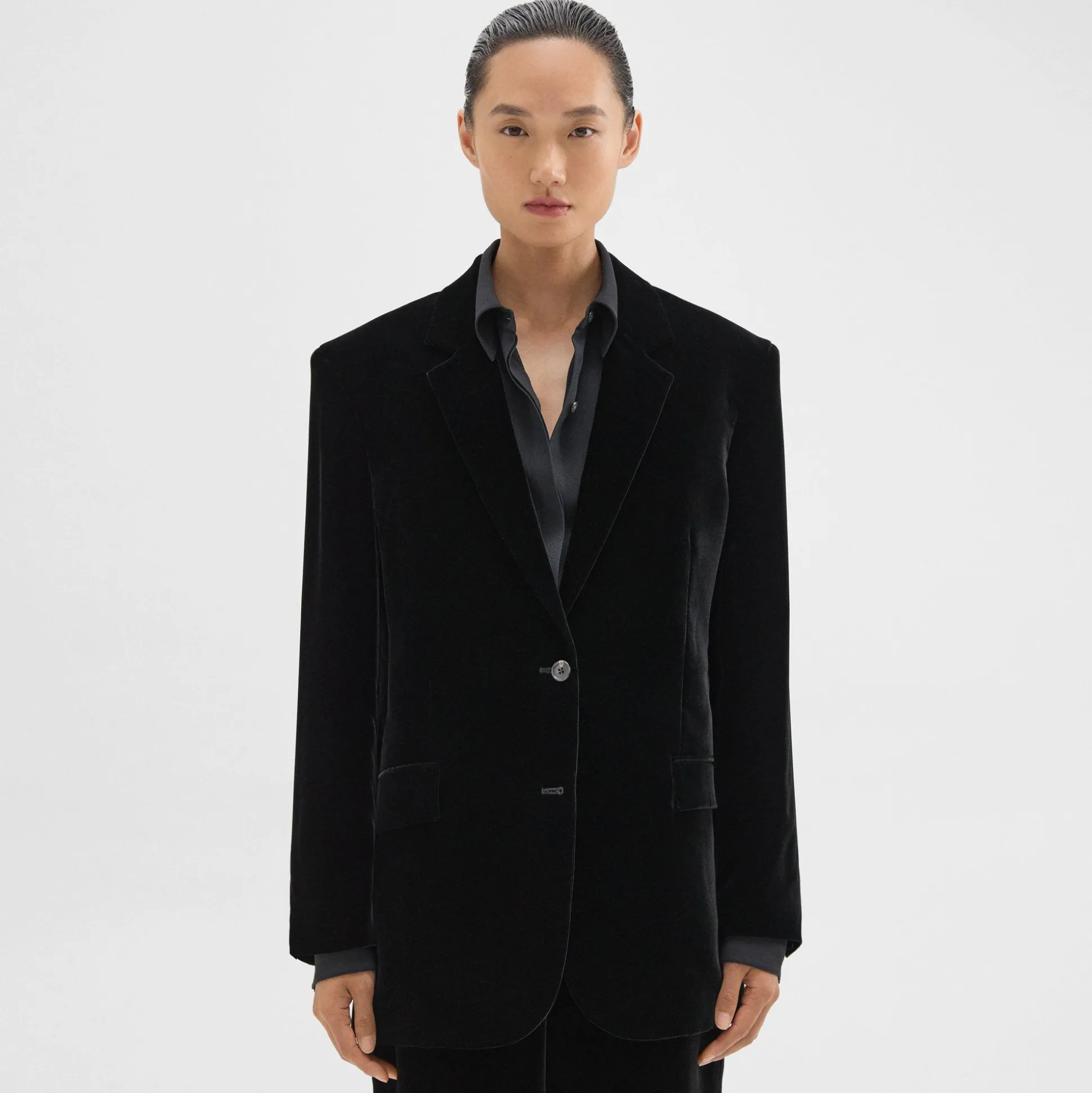 Theory Tailored Blazer In Stretch Velvet-Women Suits|Blazers + Jackets