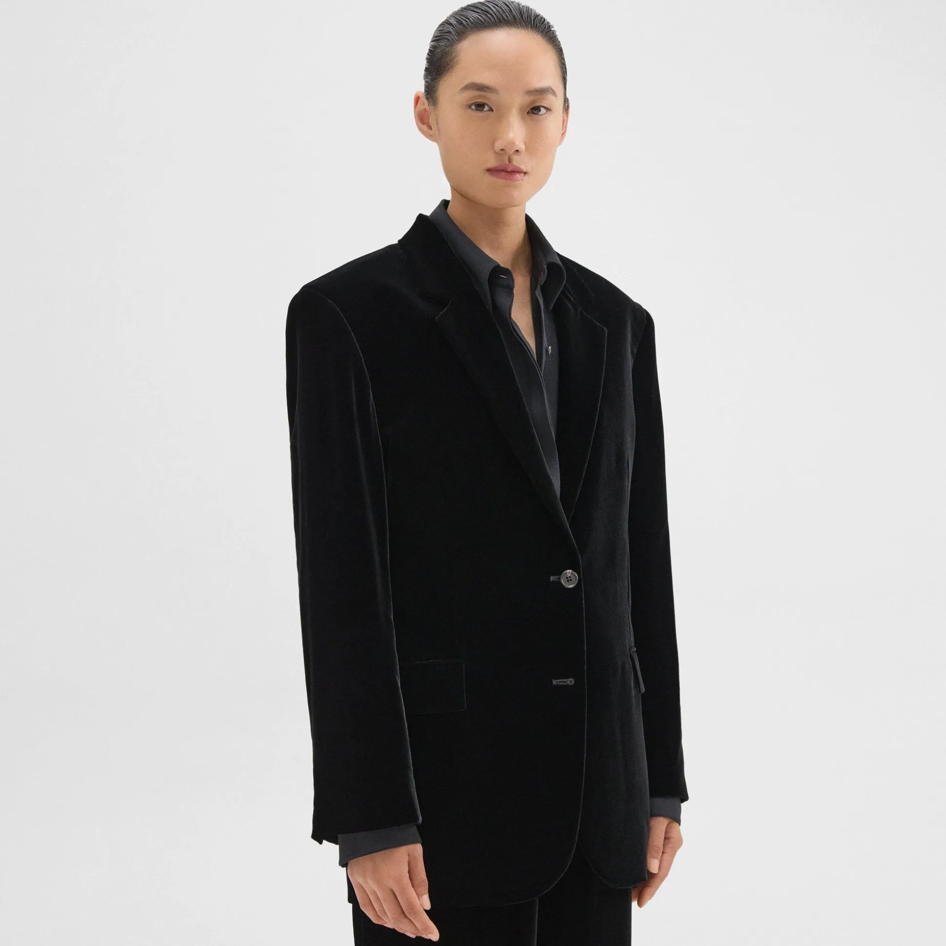 Theory Tailored Blazer In Stretch Velvet-Women Suits|Blazers + Jackets