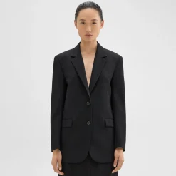 Theory Tailored Slim Blazer In Wool Canvas-Women Suits|Blazers + Jackets
