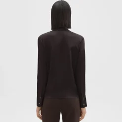 Theory Tie Neck Blouse In Satin-Women Tops