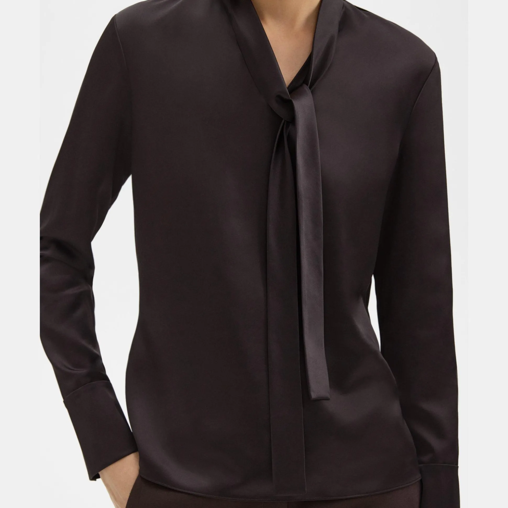 Theory Tie Neck Blouse In Satin-Women Tops