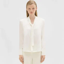Theory Tie Neck Blouse In Satin-Women Tops