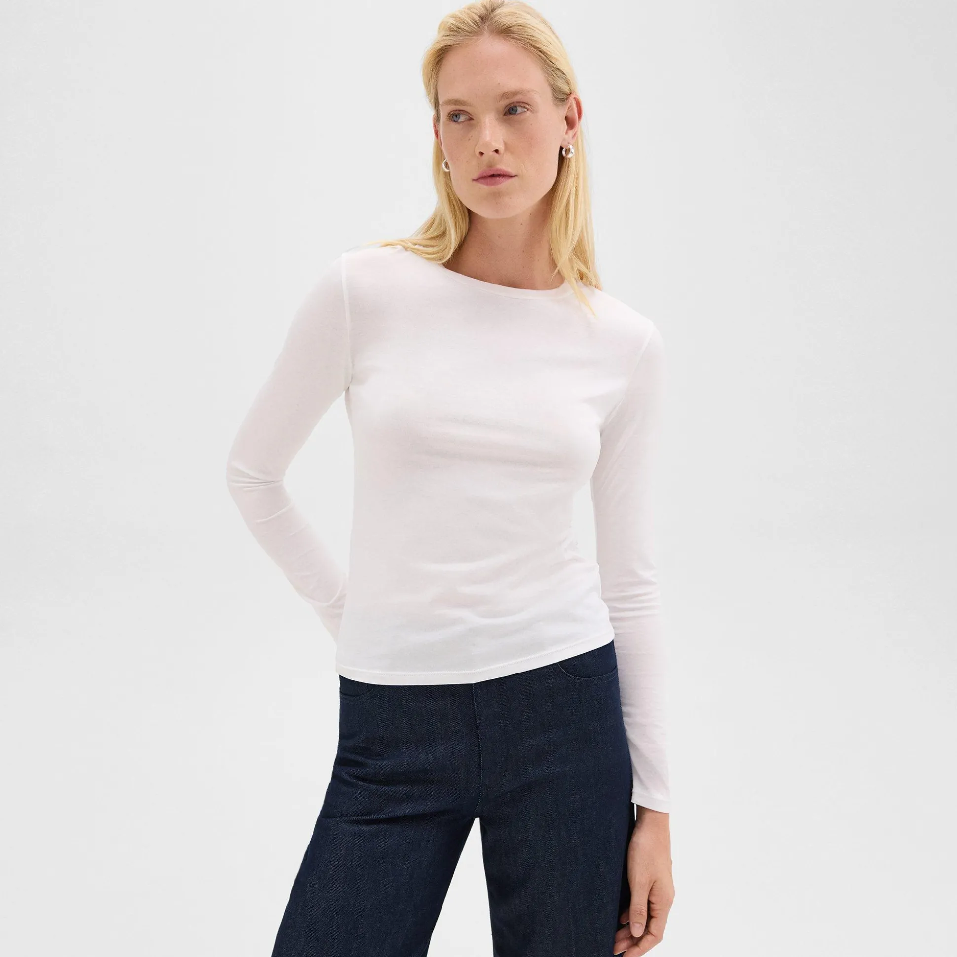 Theory Tiny Long-Sleeve Tee In Organic Cotton-Women T-Shirts