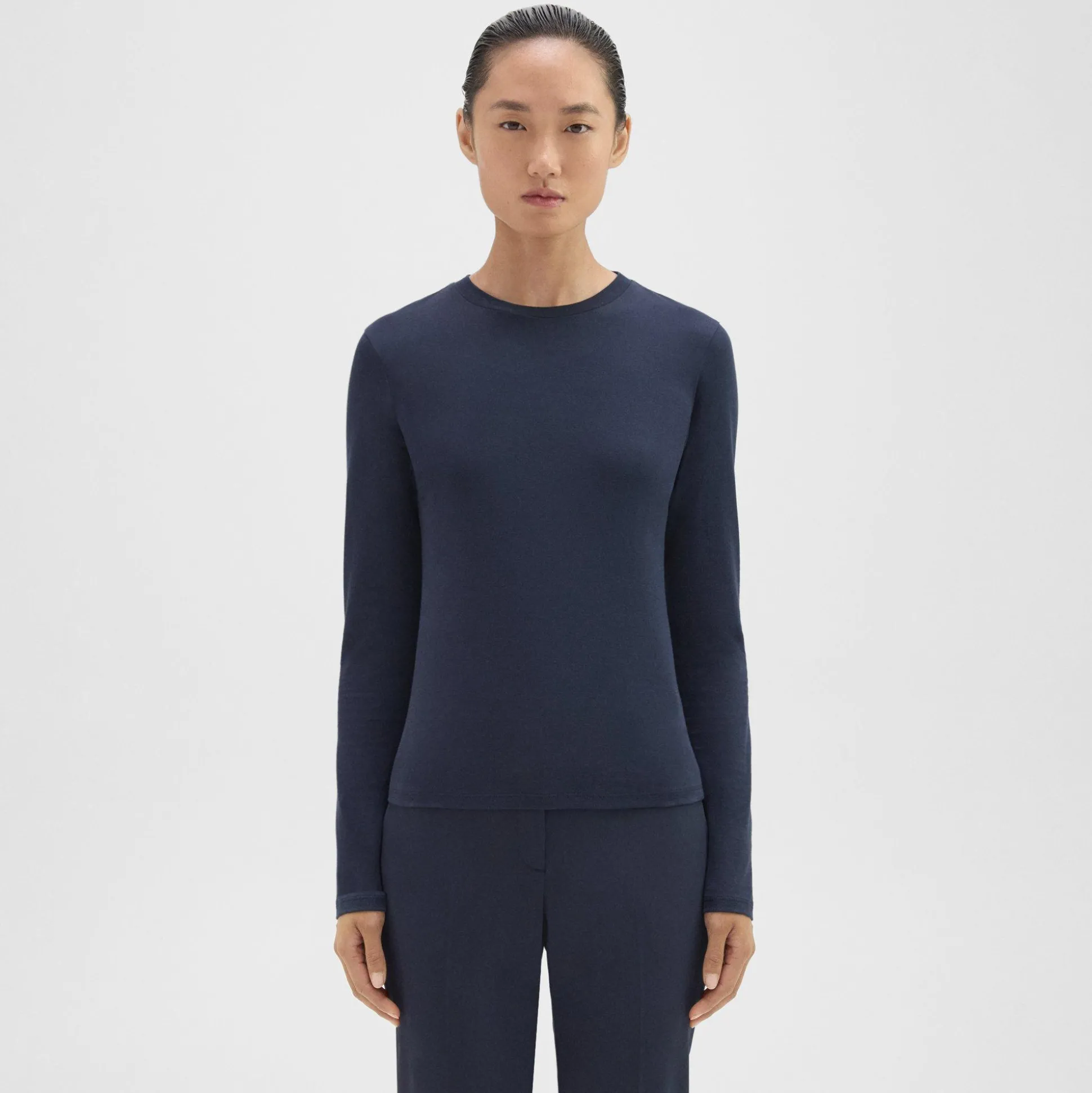 Theory Tiny Long-Sleeve Tee In Organic Cotton-Women T-Shirts