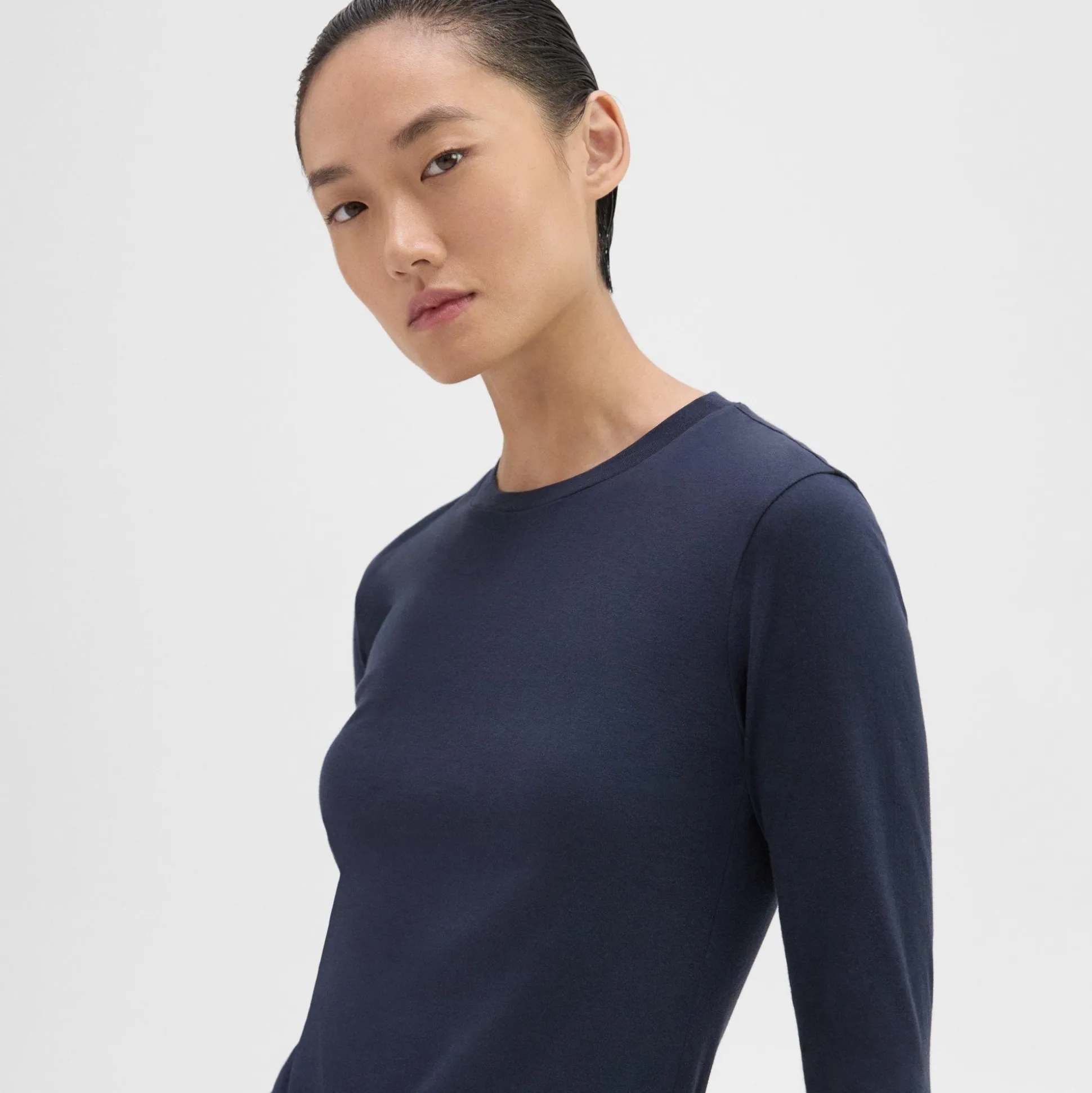 Theory Tiny Long-Sleeve Tee In Organic Cotton-Women T-Shirts