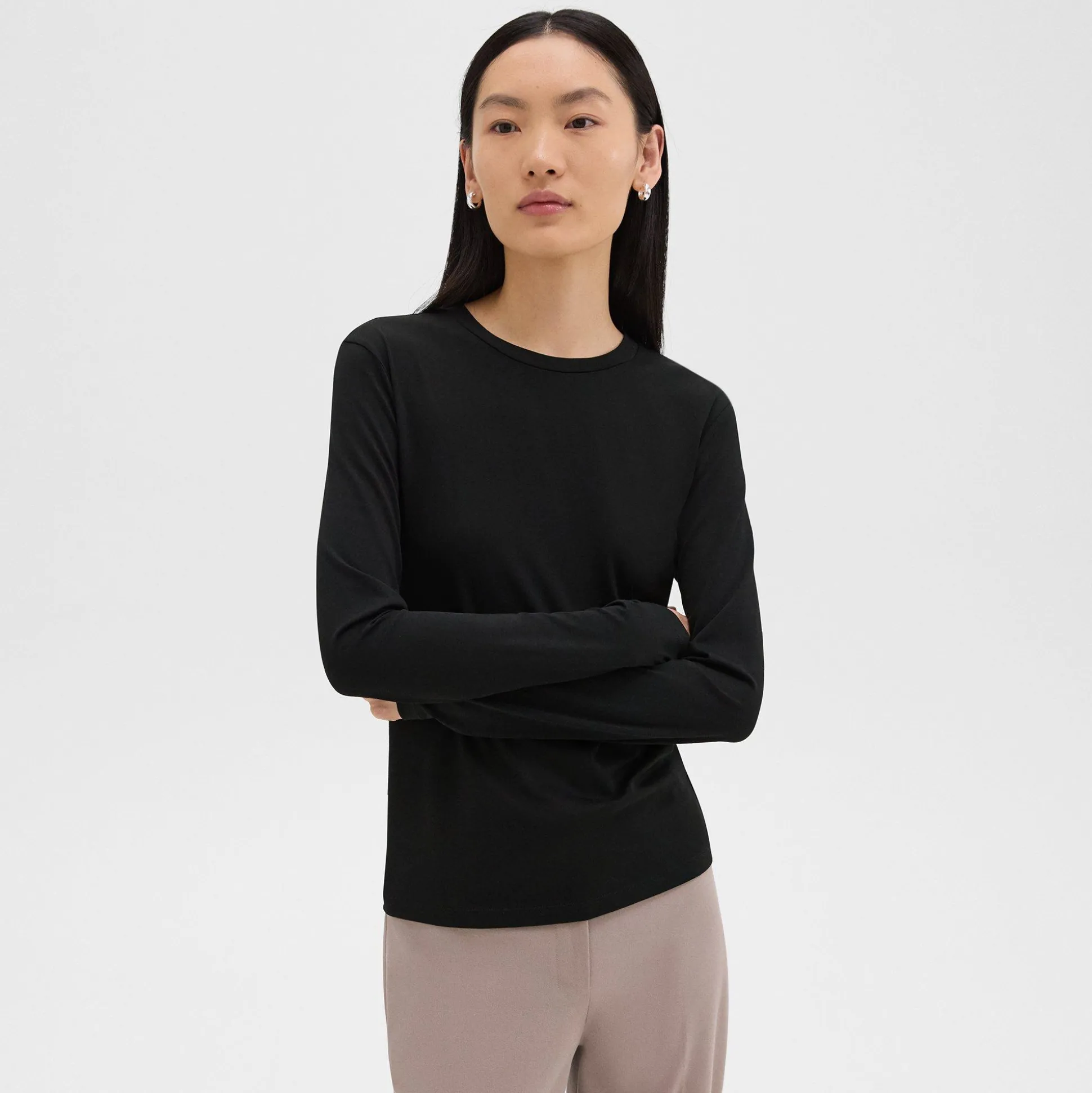 Theory Tiny Long-Sleeve Tee In Organic Cotton-Women T-Shirts