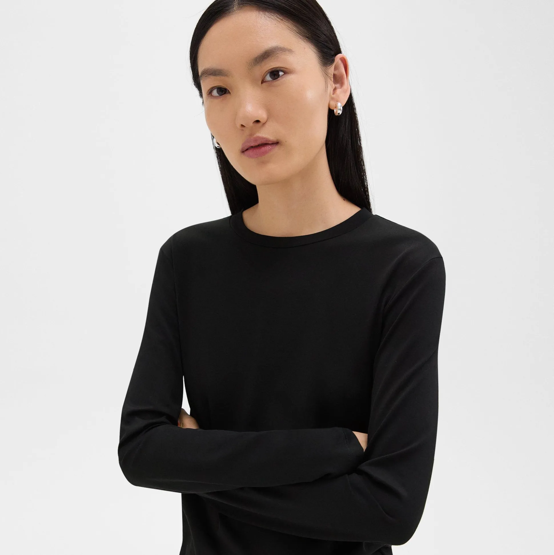 Theory Tiny Long-Sleeve Tee In Organic Cotton-Women T-Shirts