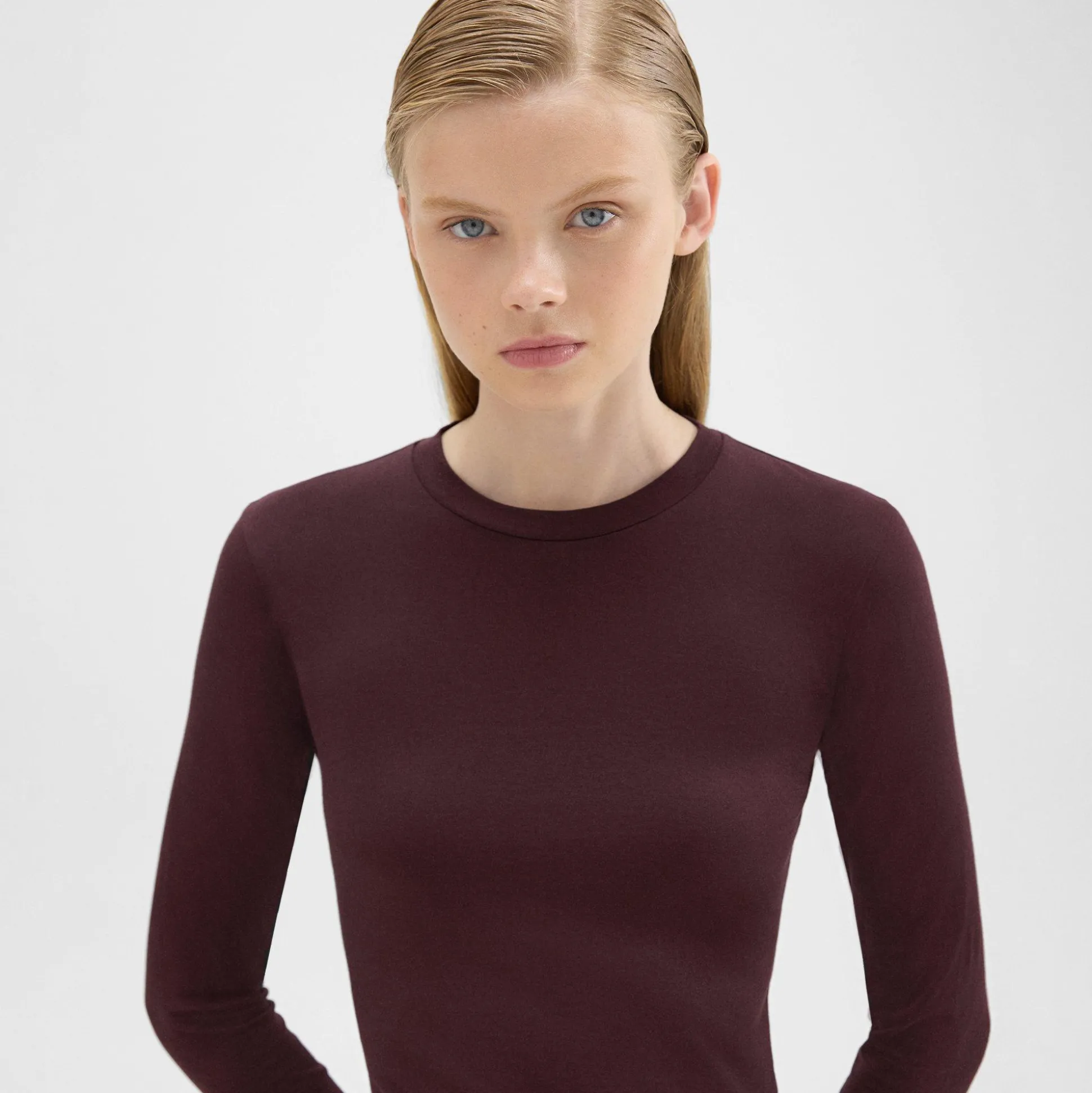 Theory Tiny Long-Sleeve Tee In Organic Cotton-Women T-Shirts