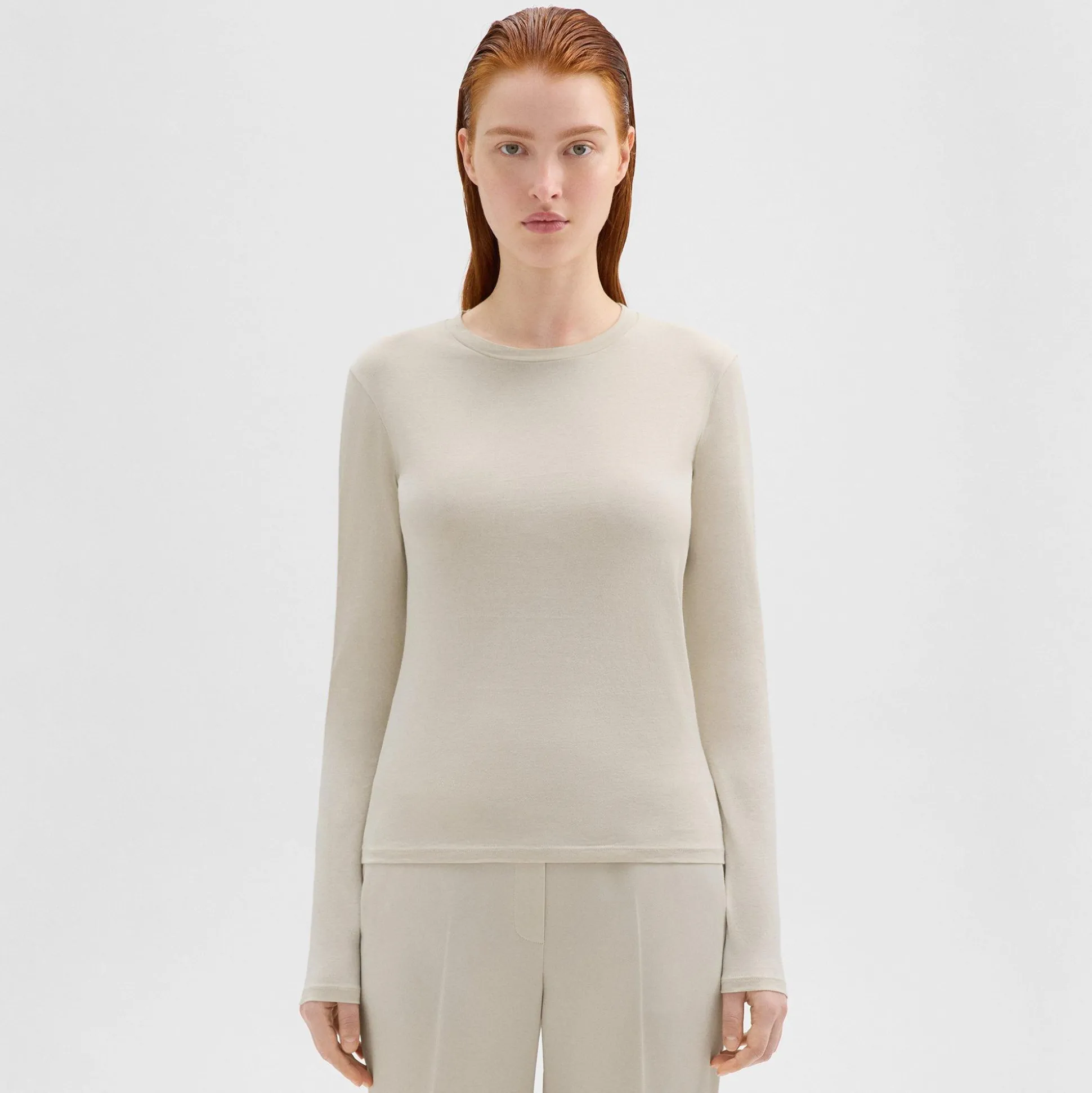 Theory Tiny Long-Sleeve Tee In Organic Cotton-Women Tops|T-Shirts