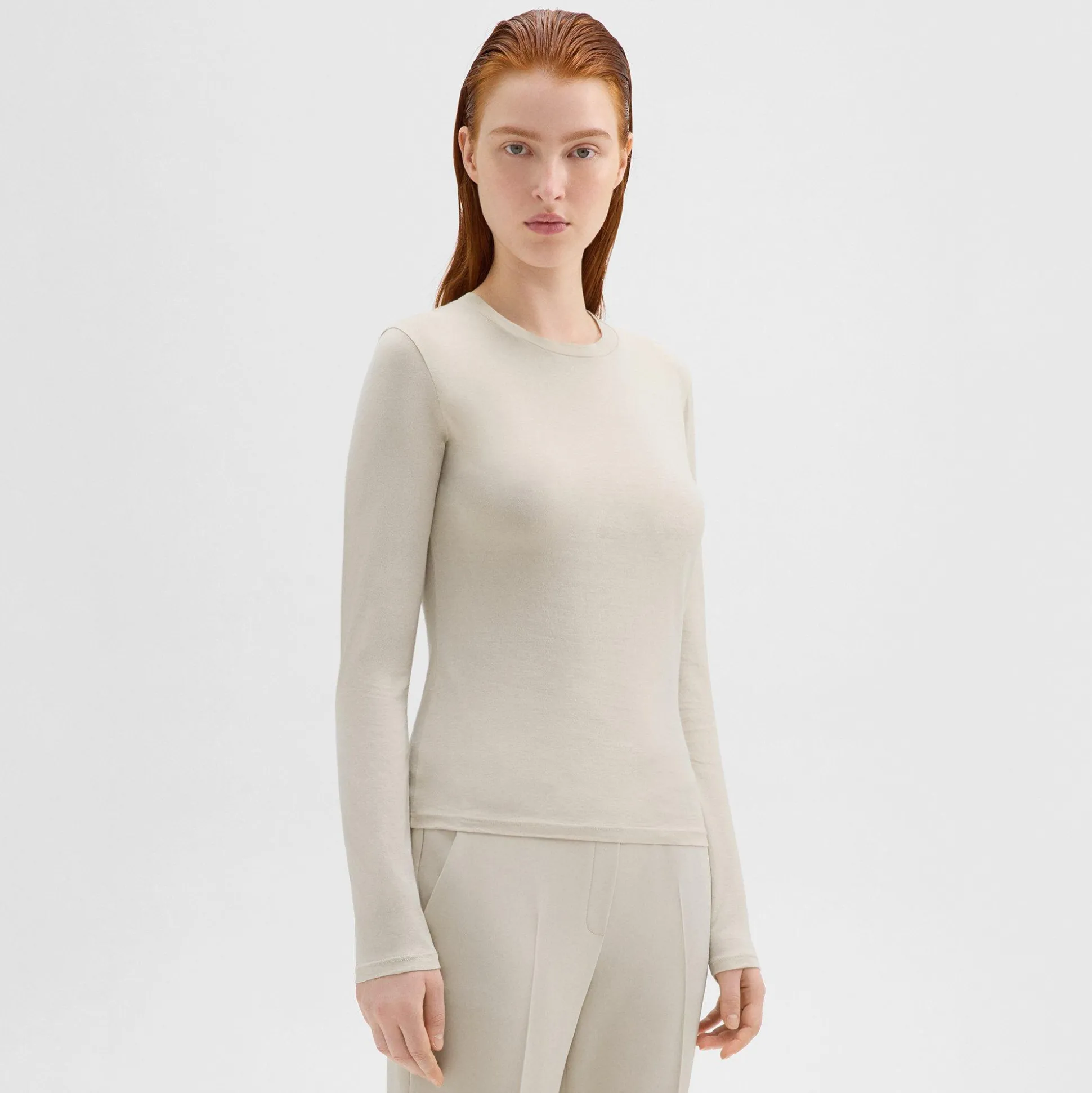 Theory Tiny Long-Sleeve Tee In Organic Cotton-Women Tops|T-Shirts