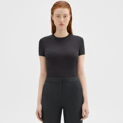 Theory Tiny Tee In Melange Wool Jersey-Women T-Shirts