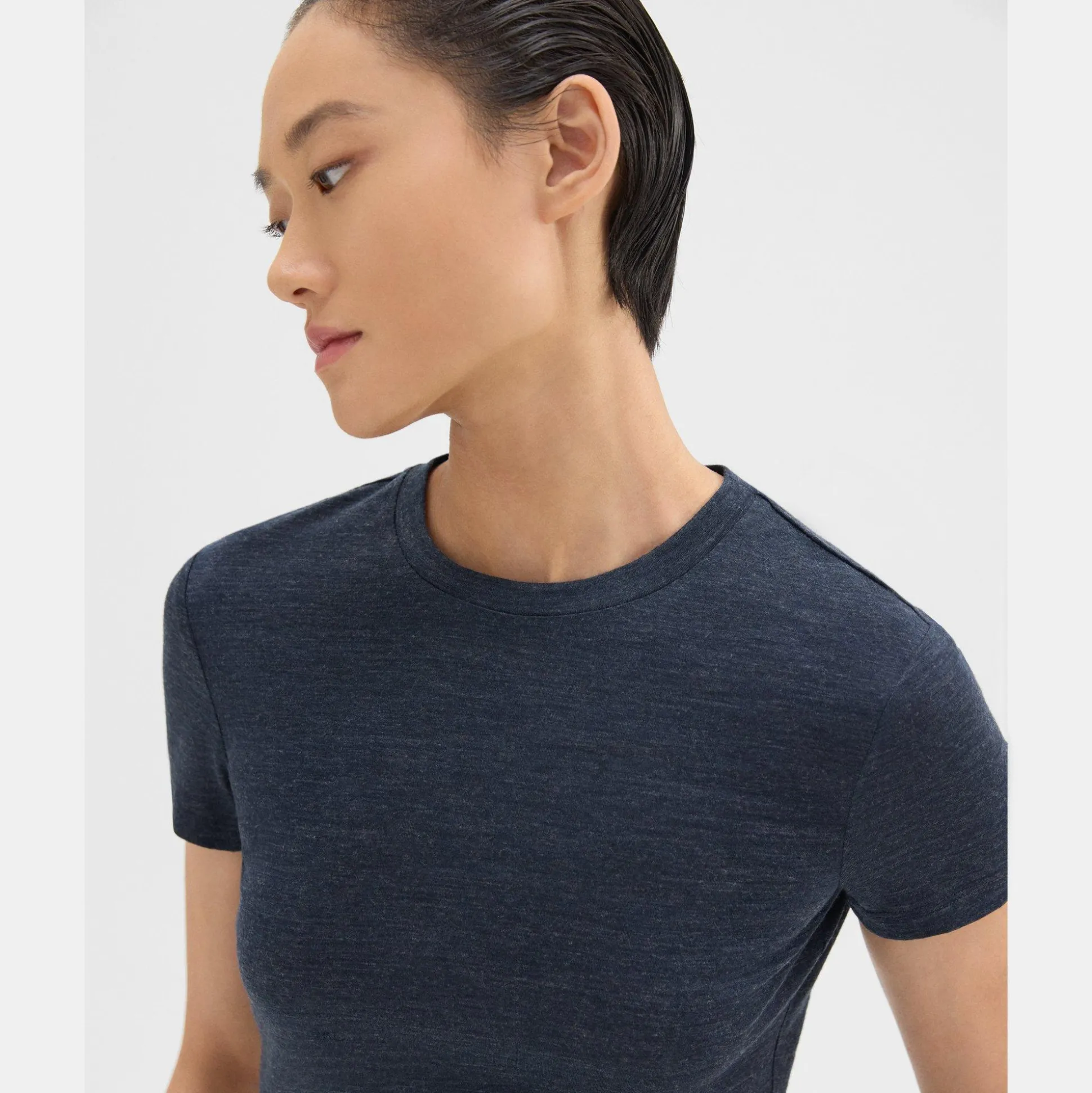 Theory Tiny Tee In Melange Wool Jersey-Women T-Shirts