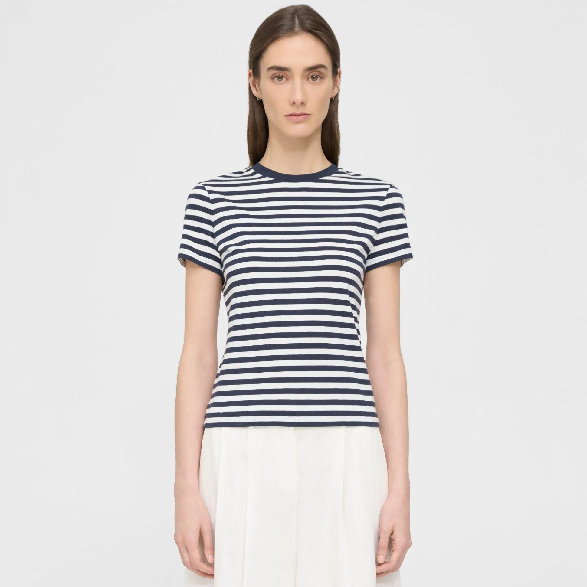 Theory Tiny Tee In Striped Organic Cotton-Women T-Shirts