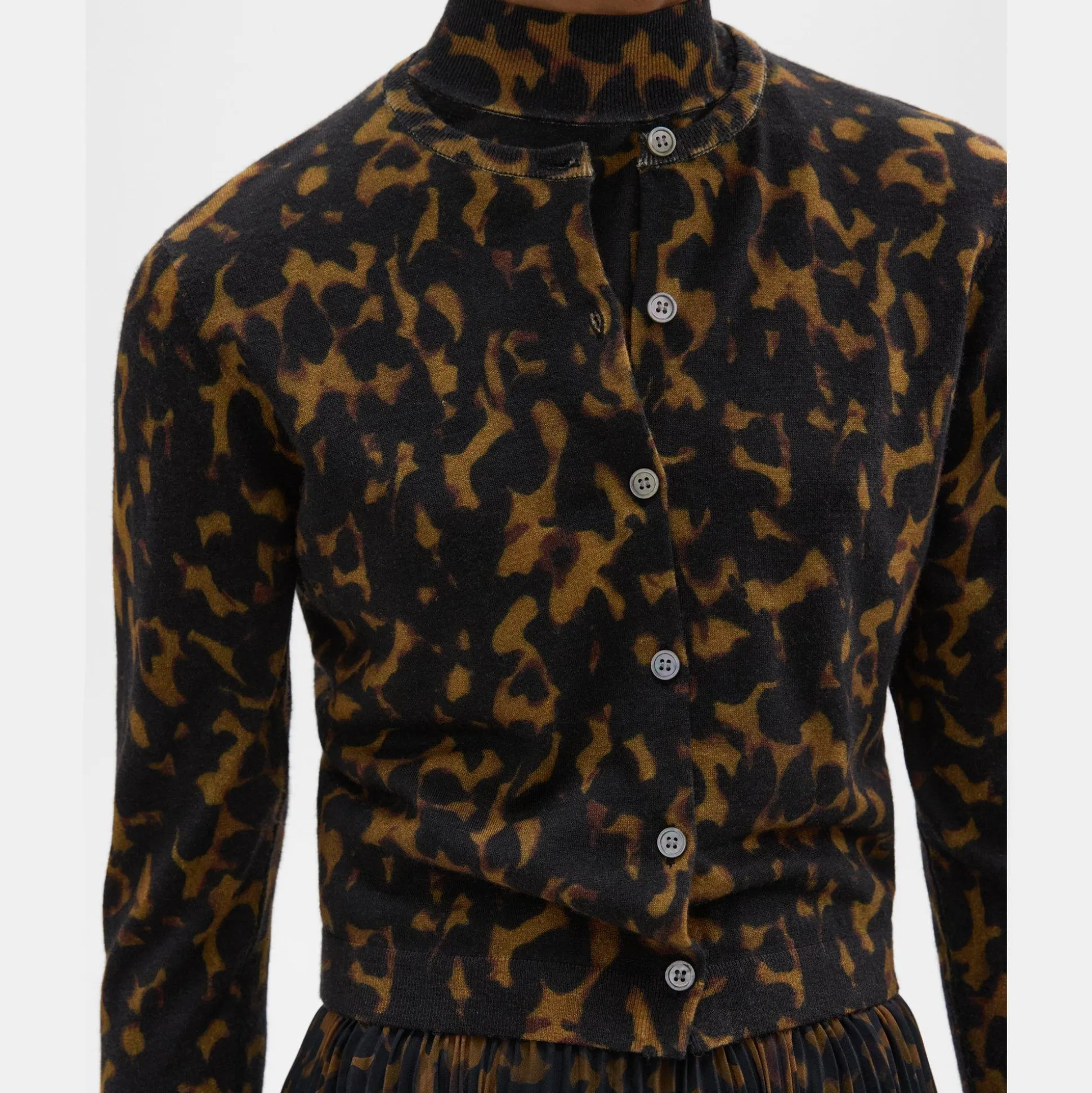Theory Tortoiseshell Printed Cardigan In Merino Wool-Women Sweaters + Cardigans