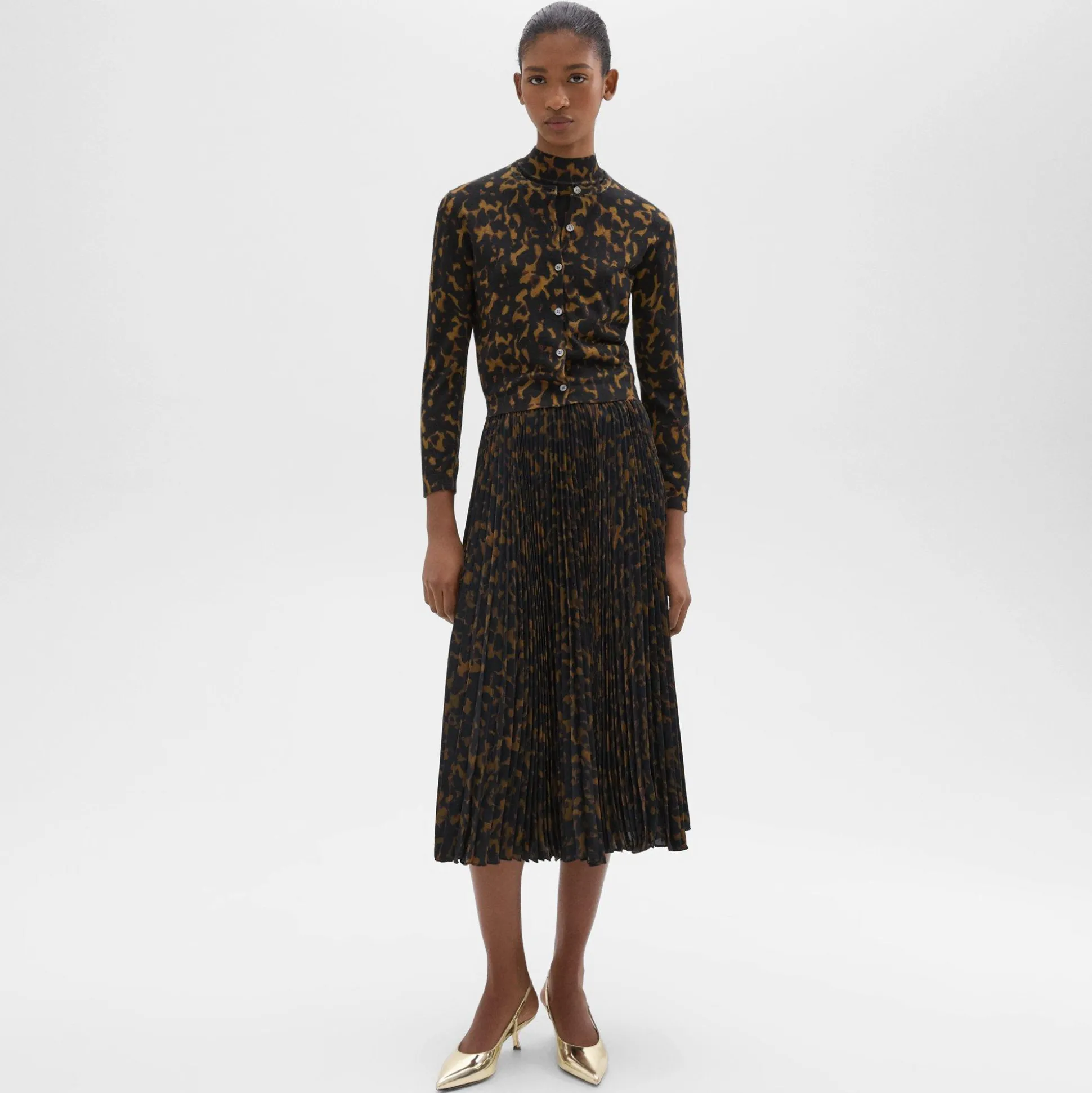 Theory Tortoiseshell Printed Cardigan In Merino Wool-Women Sweaters + Cardigans