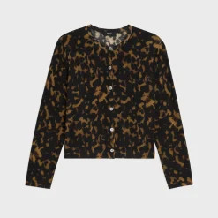 Theory Tortoiseshell Printed Cardigan In Merino Wool-Women Sweaters + Cardigans