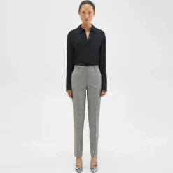 Theory Treeca Full-Length Pant In Plaid Stretch Wool-Women Suits|Pants
