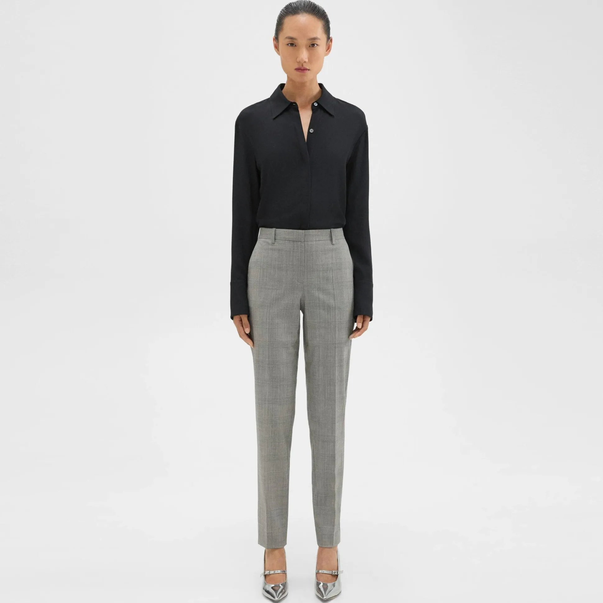 Theory Treeca Full-Length Pant In Plaid Stretch Wool-Women Suits|Pants