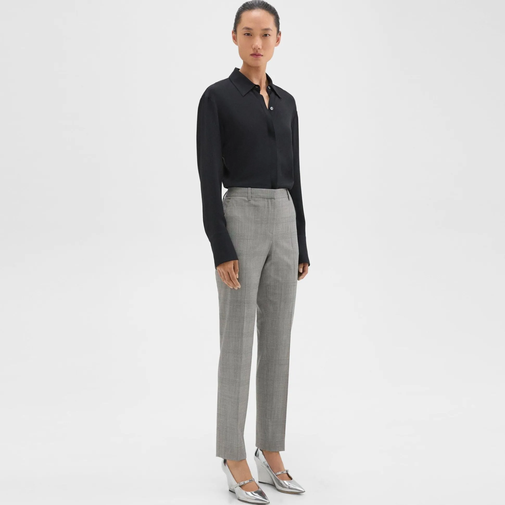 Theory Treeca Full-Length Pant In Plaid Stretch Wool-Women Suits|Pants