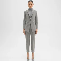 Theory Treeca Pant In Plaid Stretch Wool-Women Suits|Pants