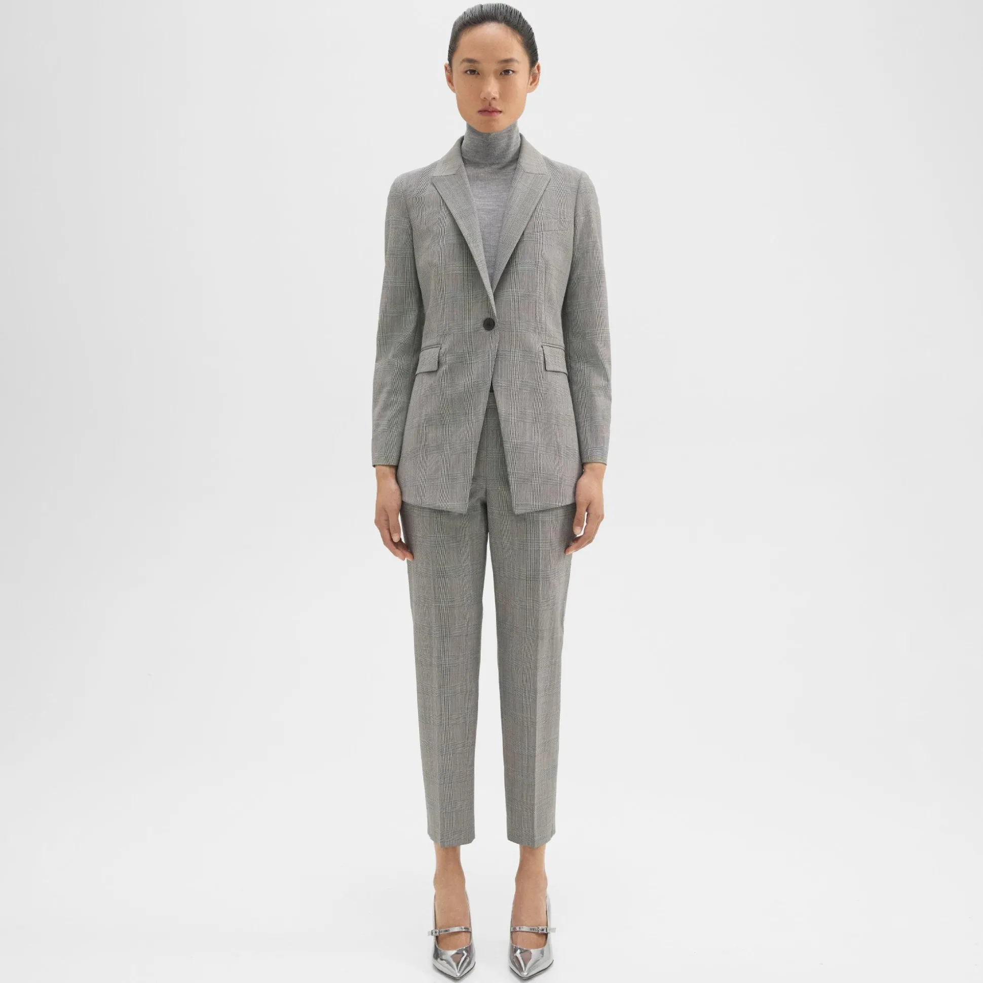 Theory Treeca Pant In Plaid Stretch Wool-Women Suits|Pants