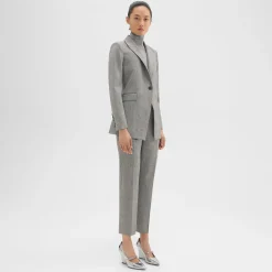 Theory Treeca Pant In Plaid Stretch Wool-Women Suits|Pants