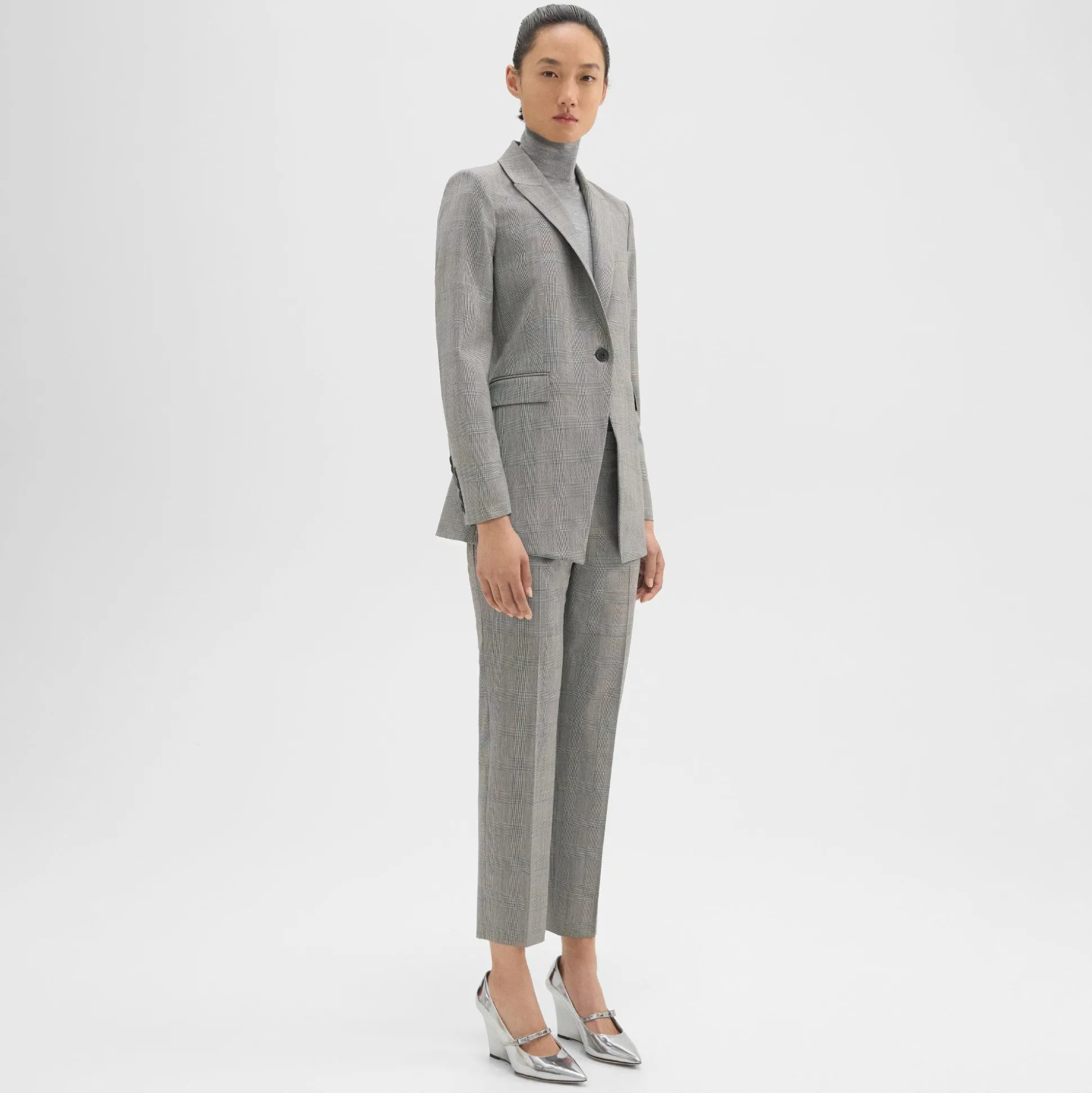 Theory Treeca Pant In Plaid Stretch Wool-Women Suits|Pants