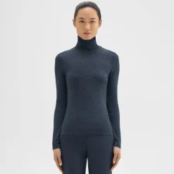 Theory Turtleneck Tee In Melange Wool Jersey-Women T-Shirts