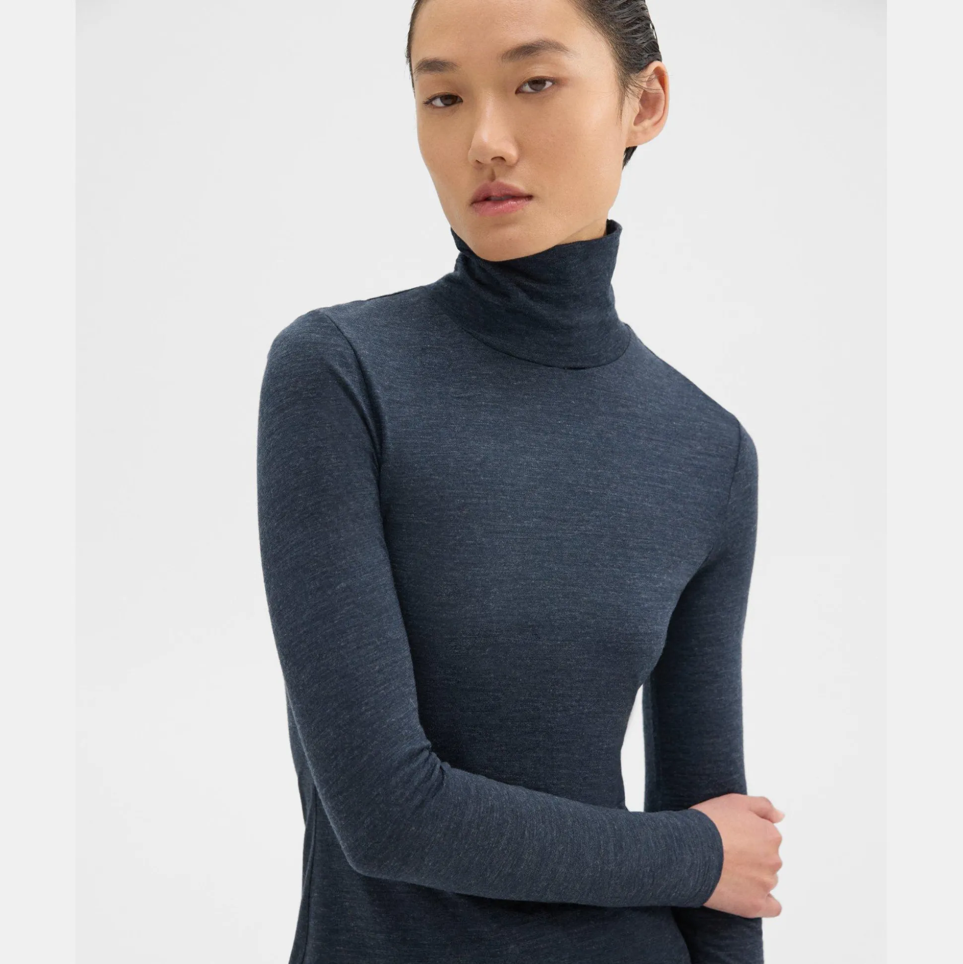 Theory Turtleneck Tee In Melange Wool Jersey-Women T-Shirts