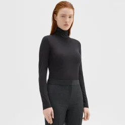 Theory Turtleneck Tee In Melange Wool Jersey-Women T-Shirts