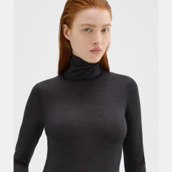 Theory Turtleneck Tee In Melange Wool Jersey-Women T-Shirts