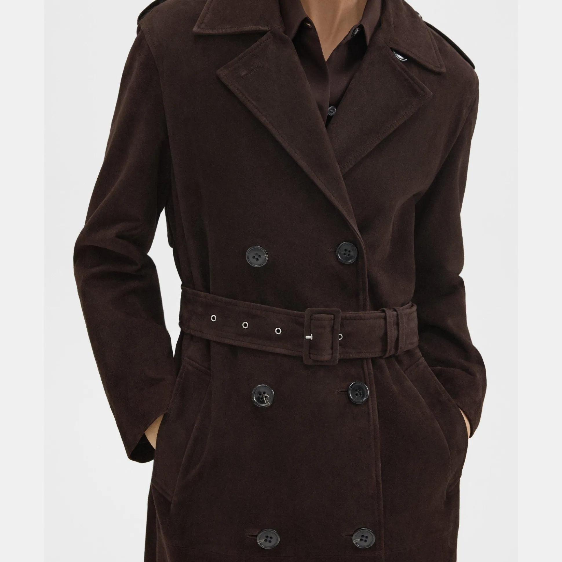 Theory Utility Trench Coat In Suede-Women Outerwear