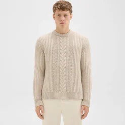 Theory Vilare Cable Knit Sweater In Dane Wool-Men Sweaters + Cardigans