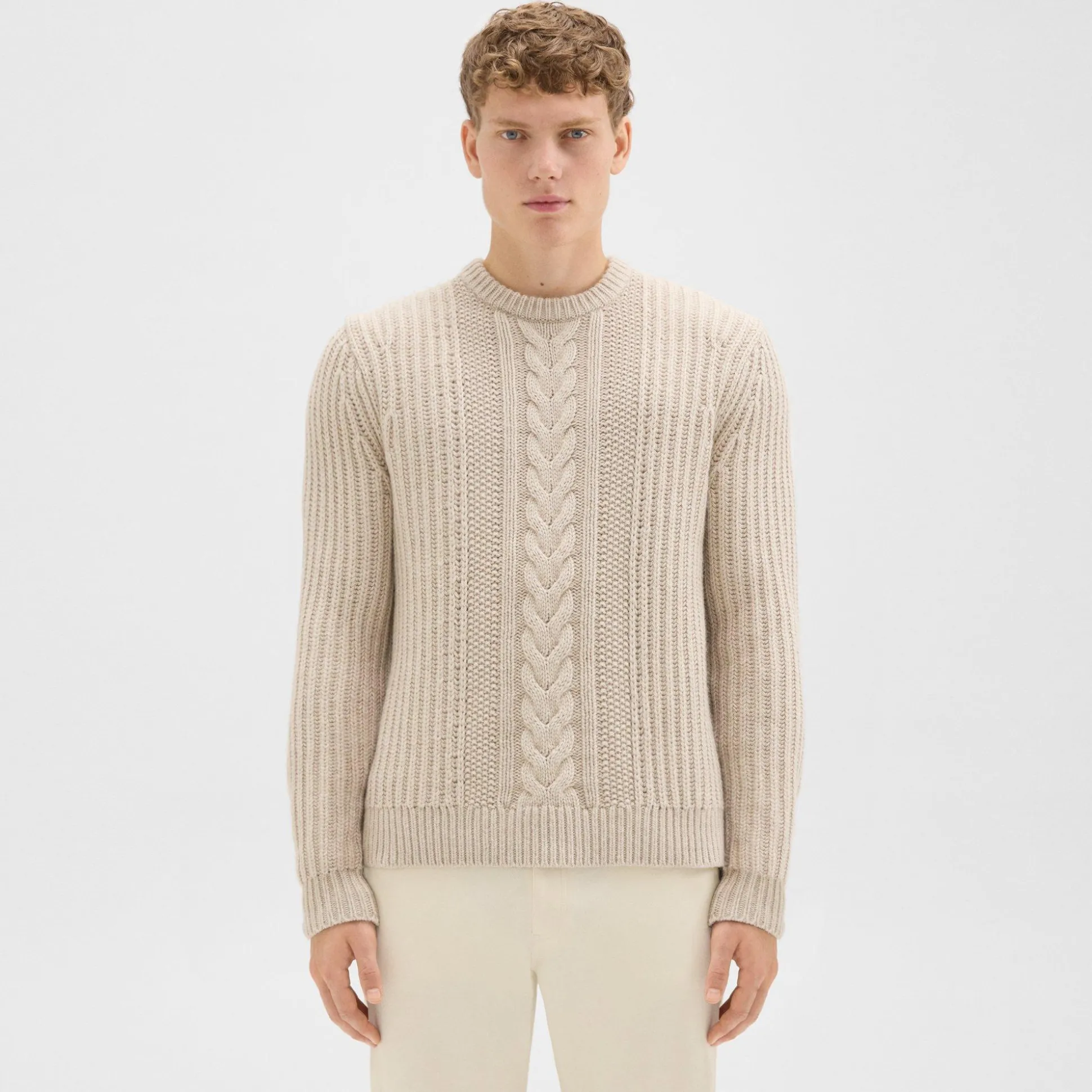 Theory Vilare Cable Knit Sweater In Dane Wool-Men Sweaters + Cardigans