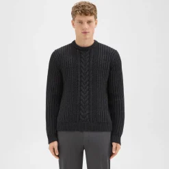 Theory Vilare Cable Knit Sweater In Dane Wool-Men Sweaters + Cardigans