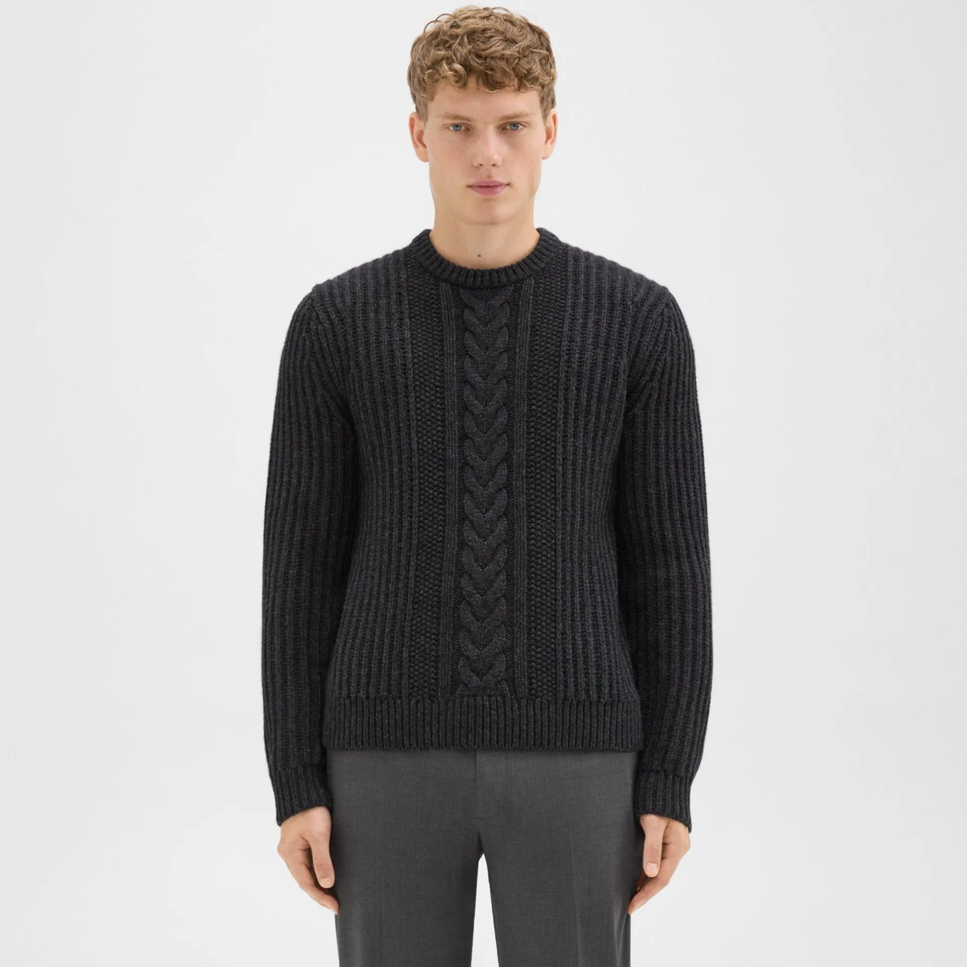Theory Vilare Cable Knit Sweater In Dane Wool-Men Sweaters + Cardigans