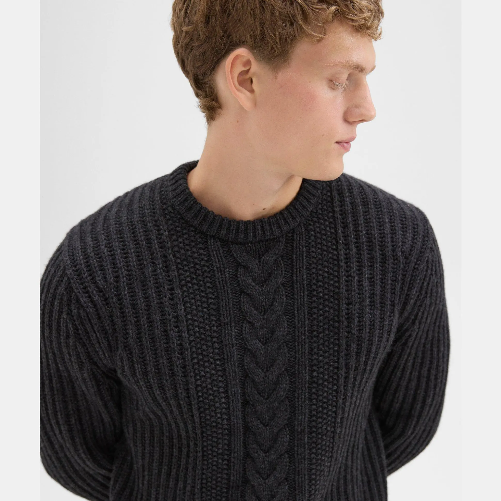 Theory Vilare Cable Knit Sweater In Dane Wool-Men Sweaters + Cardigans