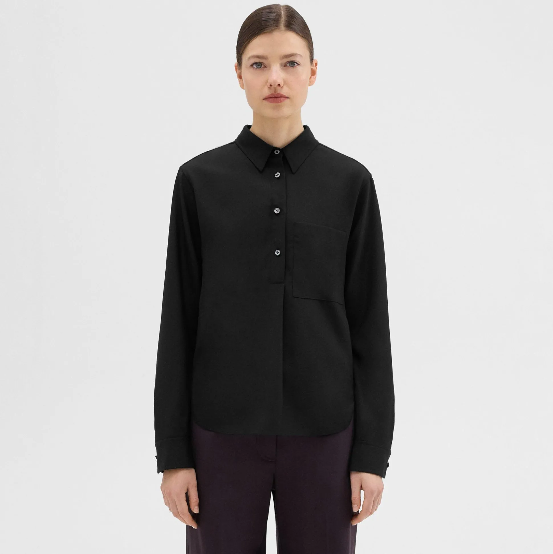 Theory Virgin Wool Popover Shirt-Women Tops