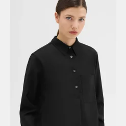 Theory Virgin Wool Popover Shirt-Women Tops